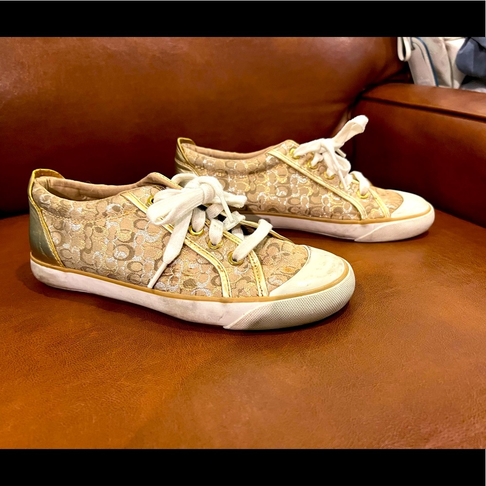 Coach gold laced tennis shoes size 7.5